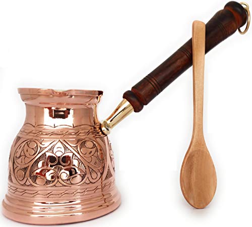 DEDE Copper IST Series XLarge169 floz Thickest Solid Copper Engraved Turkish Greek Arabic Coffee Pot with Wooden Handle Stovetop Coffee Maker Cezve Jezve Jazva Jazzve Ibrik Briki Shiny