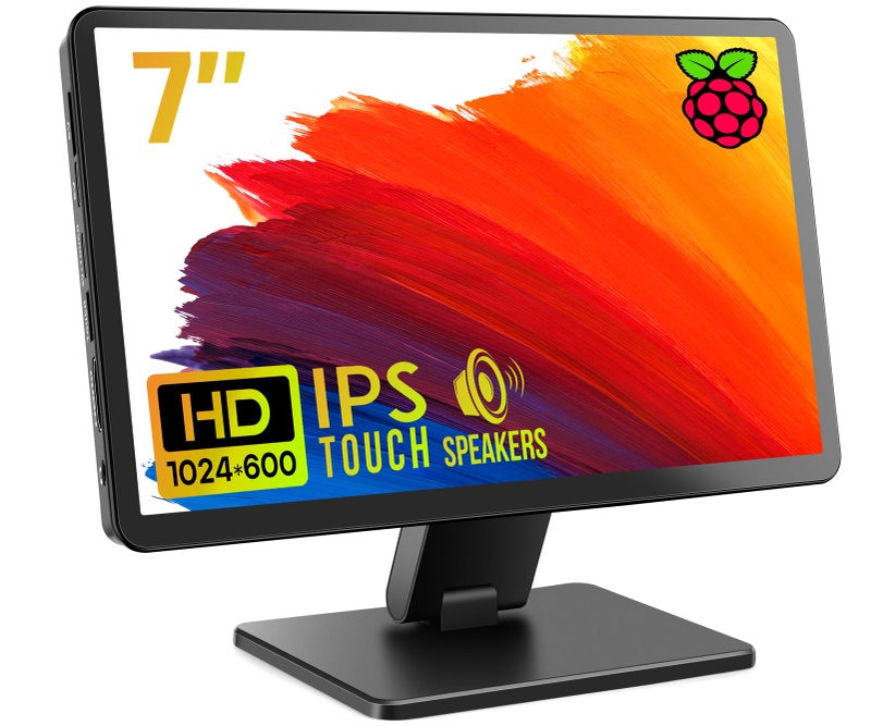 ROADOM Touch Screen Monitor with Case, 7’’ Raspberry Pi Screen, IPS FHD 1024×600,Responsive and Smooth Touch,Dual Built-in Speakers,HDMI Input,Compatible with Raspberry Pi/PC/Camera/Gaming/TV - Image 1