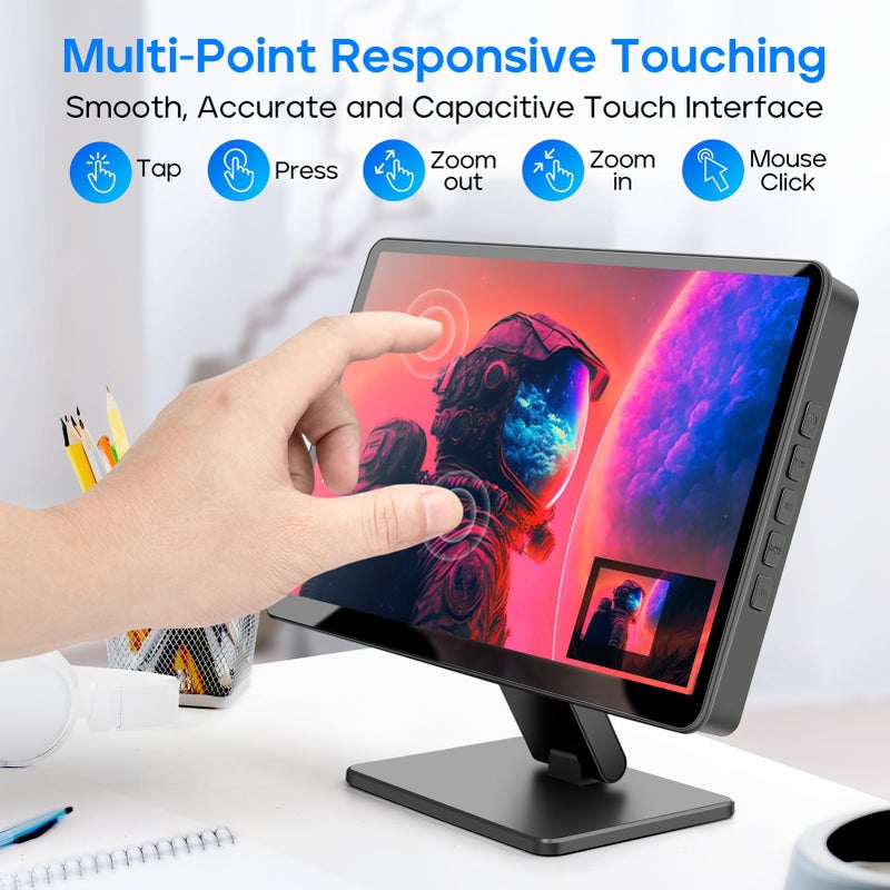 ROADOM Touch Screen Monitor with Case, 7’’ Raspberry Pi Screen, IPS FHD 1024×600,Responsive and Smooth Touch,Dual Built-in Speakers,HDMI Input,Compatible with Raspberry Pi/PC/Camera/Gaming/TV - Image 4