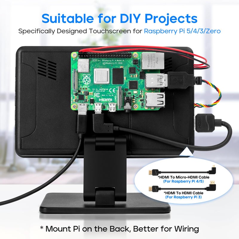 ROADOM Touch Screen Monitor with Case, 7’’ Raspberry Pi Screen, IPS FHD 1024×600,Responsive and Smooth Touch,Dual Built-in Speakers,HDMI Input,Compatible with Raspberry Pi/PC/Camera/Gaming/TV - Image 2