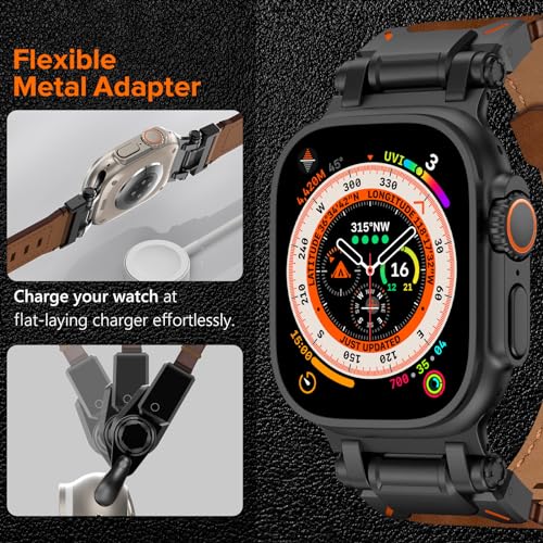 KADES Top Grain Genuine Leather Band for Apple Watch Ultra 3/2/1 49mm Men, Metal Connectors for Apple Watch Series 11/10/SE3/9/8/7/SE2/6/5/4/SE/3/2/1 46mm 45mm 44mm 42mm, Black/Brown - Image 3