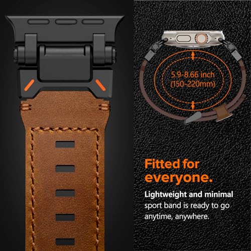 KADES Top Grain Genuine Leather Band for Apple Watch Ultra 3/2/1 49mm Men, Metal Connectors for Apple Watch Series 11/10/SE3/9/8/7/SE2/6/5/4/SE/3/2/1 46mm 45mm 44mm 42mm, Black/Brown - Image 2