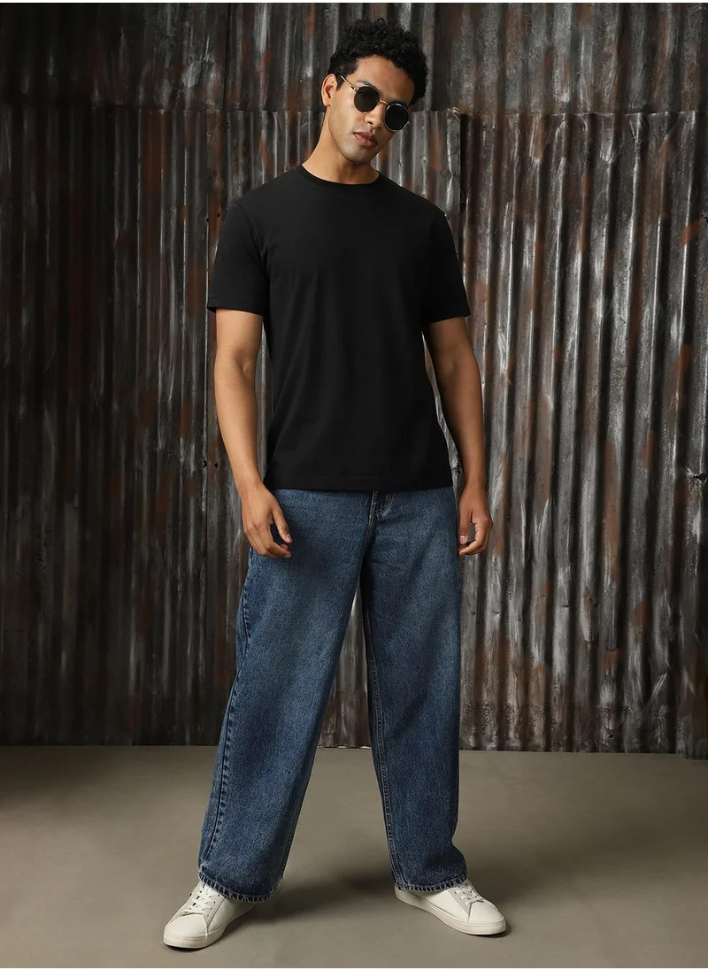 HIGH STAR Men's Indigo 100% Cotton Distressed Full Length Loose Fit Jeans