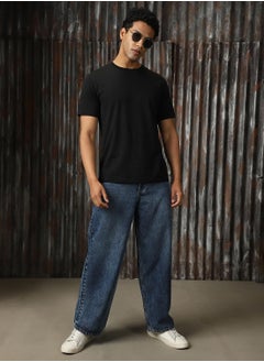 HIGH STAR Men's Indigo 100% Cotton Distressed Full Length Loose Fit Jeans  - Image 1