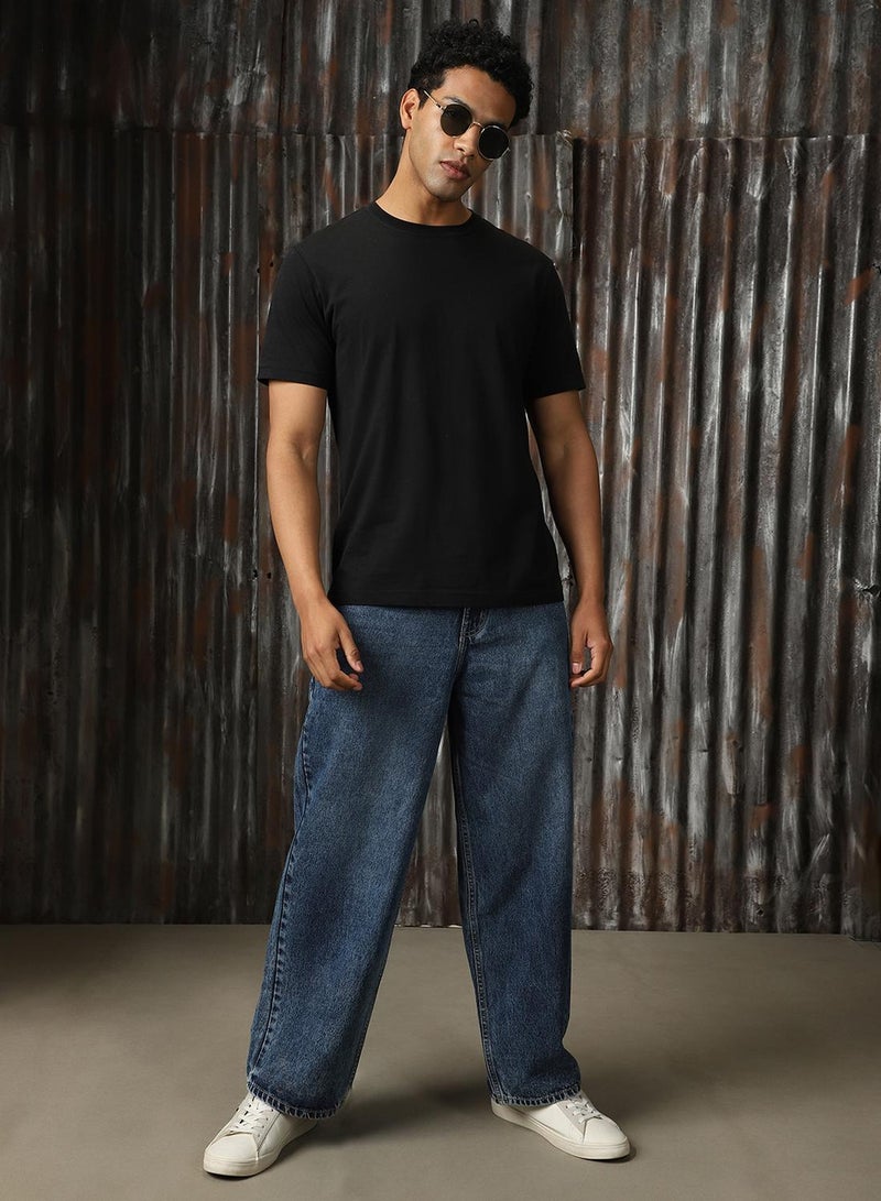 HIGH STAR Men's Indigo 100% Cotton Distressed Full Length Loose Fit Jeans  - Image 1
