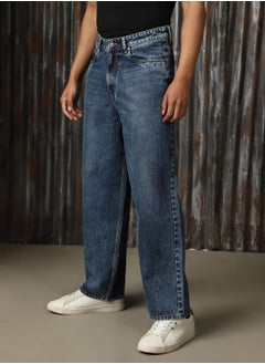 HIGH STAR Men's Indigo 100% Cotton Distressed Full Length Loose Fit Jeans  - Image 2