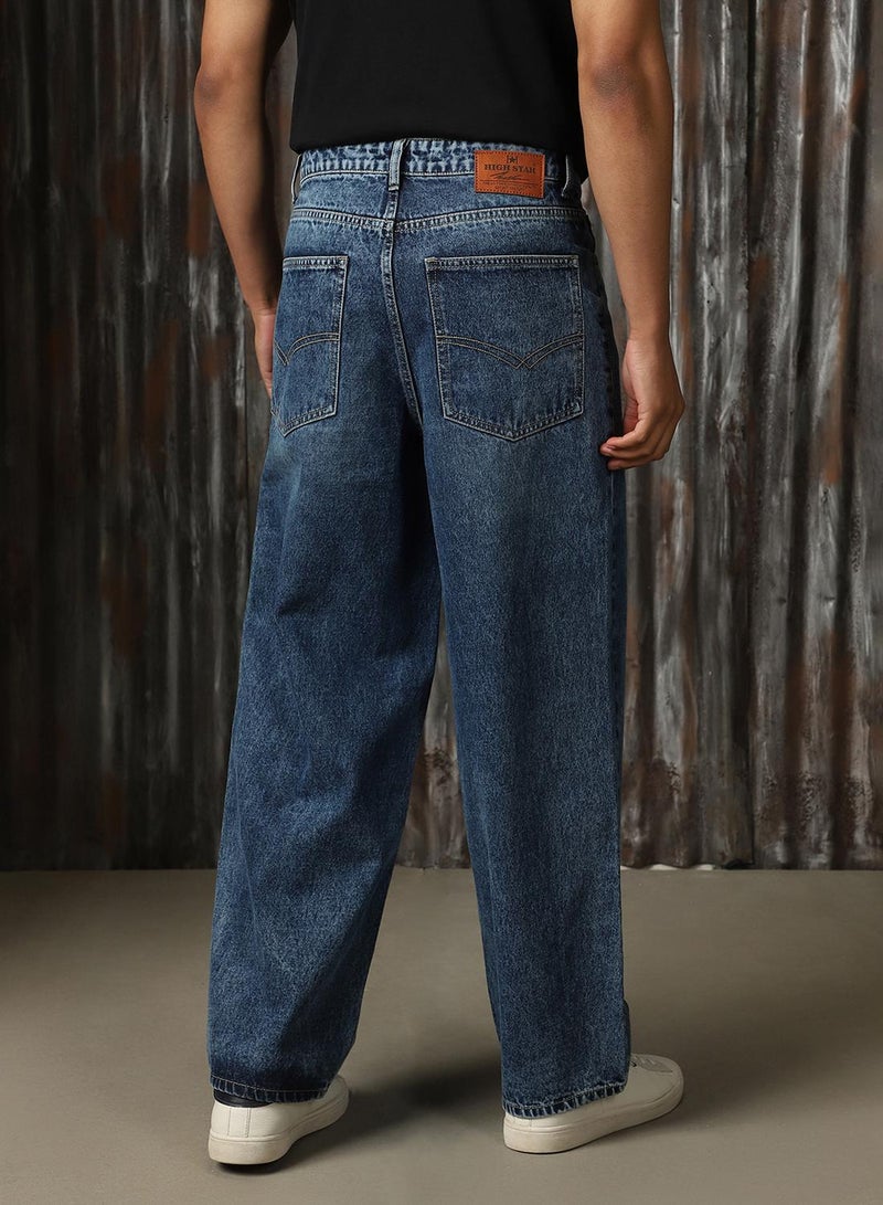 HIGH STAR Men's Indigo 100% Cotton Distressed Full Length Loose Fit Jeans  - Image 3