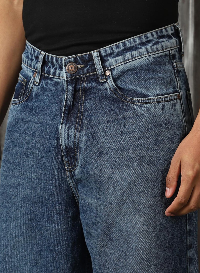 HIGH STAR Men's Indigo 100% Cotton Distressed Full Length Loose Fit Jeans  - Image 4
