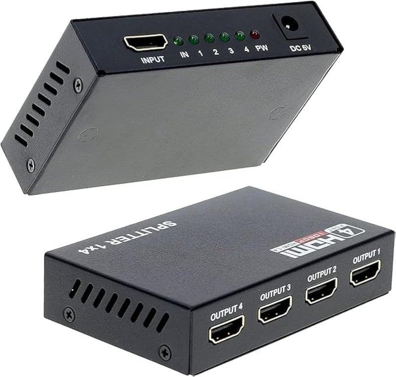 موزع HDMI 1 في 4 مخرج موزع فيديو HDMI عالي الدقة 1080 بكسل لشاشة مكررة ومحول HDMI للكمبيوتر الشخصي بلاي ستيشن 3/4/5 جهاز عرض HDTV مع محول - Image 1