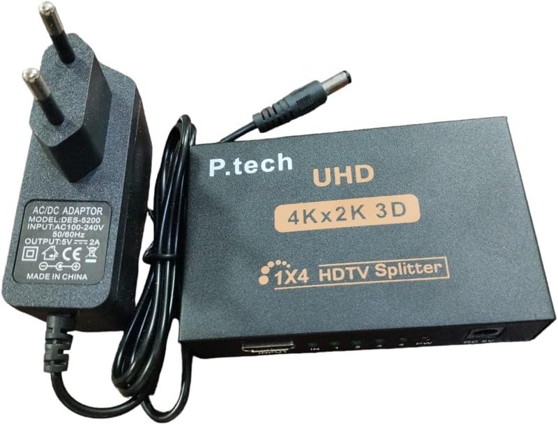 موزع HDMI 1 في 4 مخرج موزع فيديو HDMI عالي الدقة 1080 بكسل لشاشة مكررة ومحول HDMI للكمبيوتر الشخصي بلاي ستيشن 3/4/5 جهاز عرض HDTV مع محول - Image 2