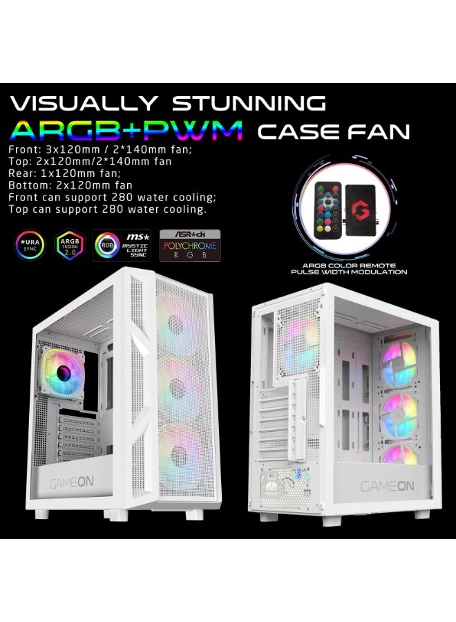 GAMEON Trident IV‑A POWERFORGE Mid Tower Gaming Case with 750W PSU – White Mid Tower PC Case | 750W 80+ Bronze PSU | ARGB + PWM Fans | Tempered Glass | ATX/M-ATX/ITX Compatible white - Image 3