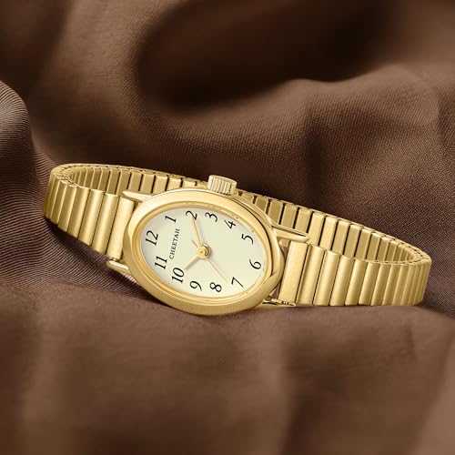 CHEETAH Petite Gold Watches for Women, with Stainless Steel Expansion Band, Dainty Oval Case Easy Read Numeral Dial, Waterproof - Image 5