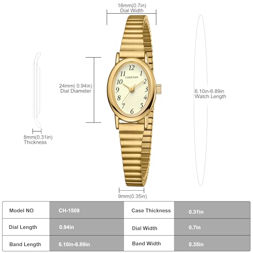 CHEETAH Petite Gold Watches for Women, with Stainless Steel Expansion Band, Dainty Oval Case Easy Read Numeral Dial, Waterproof - Image 4
