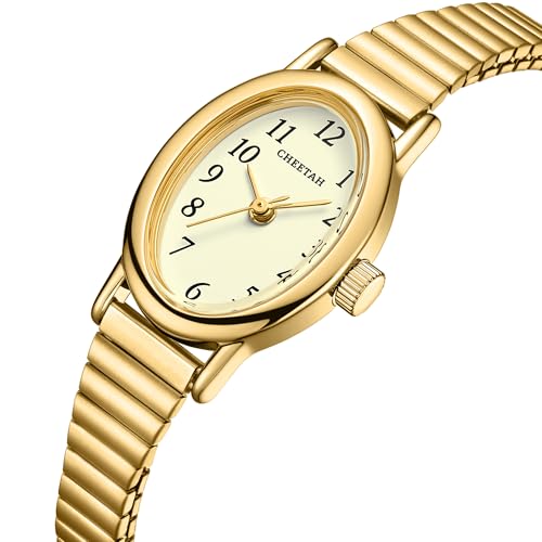 CHEETAH Petite Gold Watches for Women, with Stainless Steel Expansion Band, Dainty Oval Case Easy Read Numeral Dial, Waterproof - Image 2