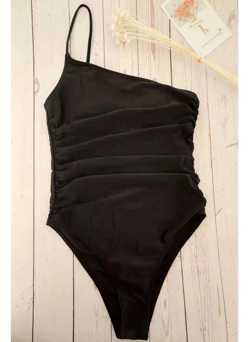 Angelsin One Sleeve Fully Gathered Swimsuit Mayokini  - Image 3
