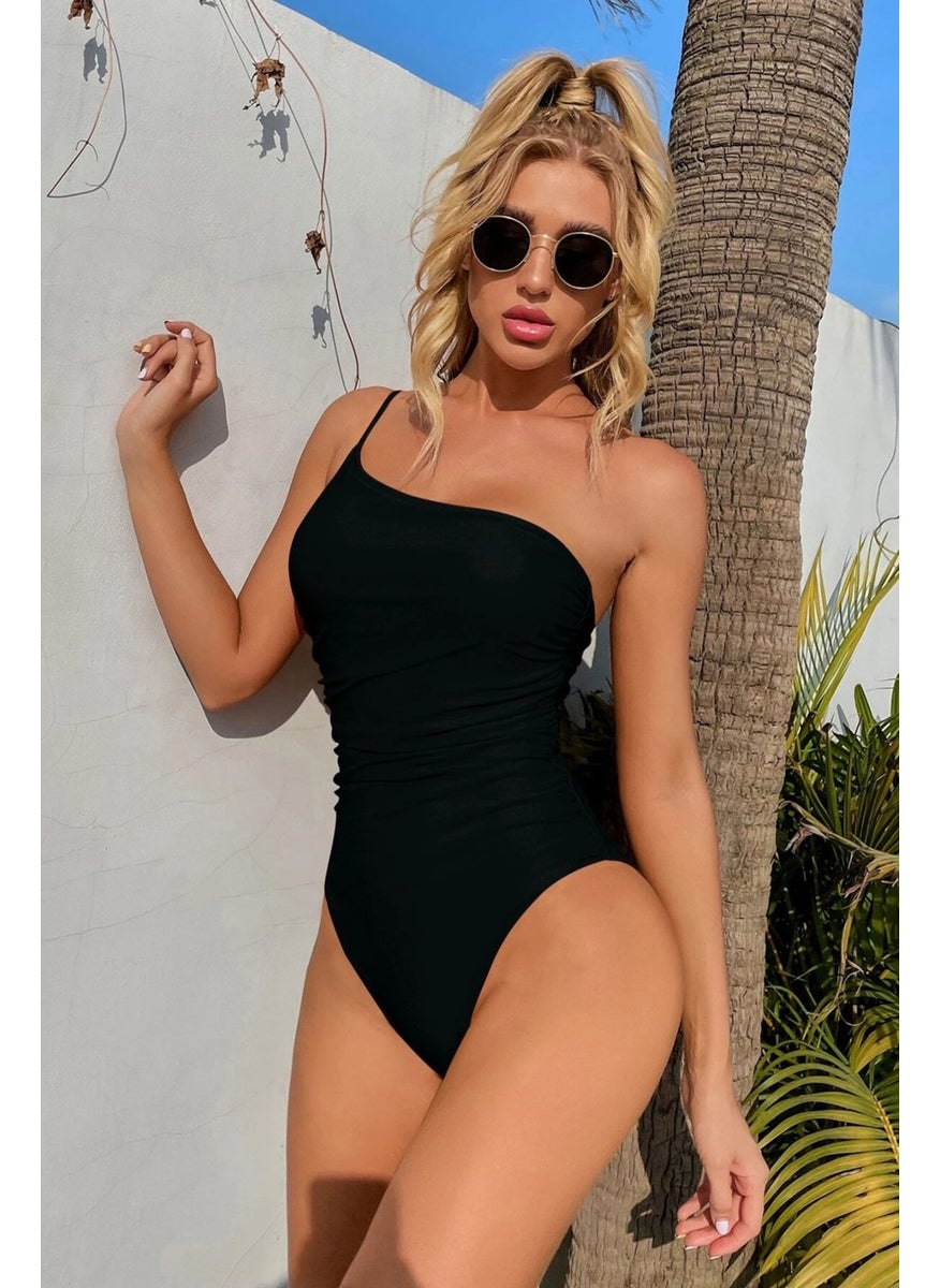 Angelsin One Sleeve Fully Gathered Swimsuit Mayokini  - Image 1