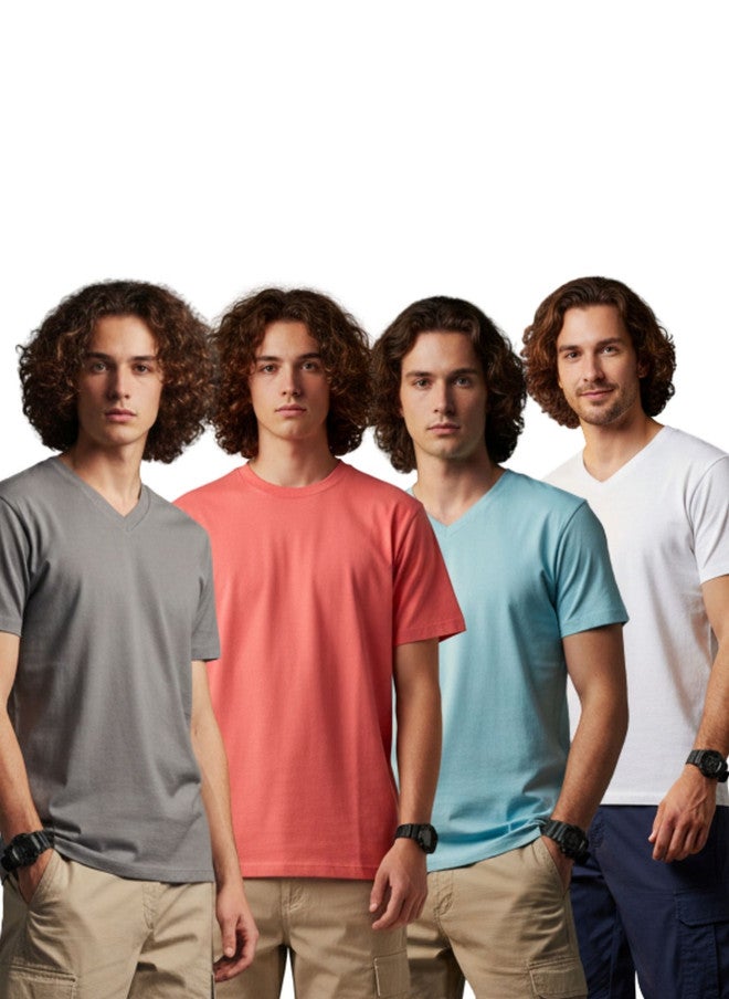 OUTLAWS Men's 4-Pack V-Neck Bio Finish T-Shirts in Assorted Colors - Image 1