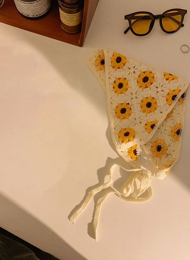 Hanayo 2 قطع من وشاح الشعر إكسسوارات شعر مزهرة وشاح رأس محبوك غطاء رأس ديزي للفتيات والنساء (أصفر) - Image 5