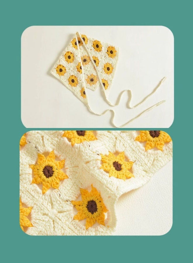 Hanayo 2 قطع من وشاح الشعر إكسسوارات شعر مزهرة وشاح رأس محبوك غطاء رأس ديزي للفتيات والنساء (أصفر) - Image 4