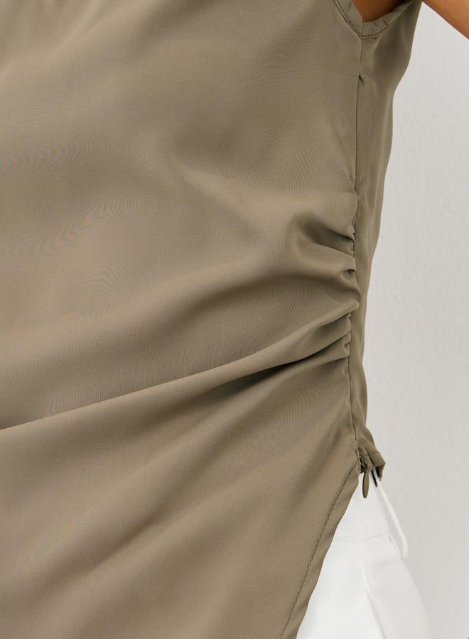 Styli Women Brown Asymmetric Hem V Neck Blouse - Image 3