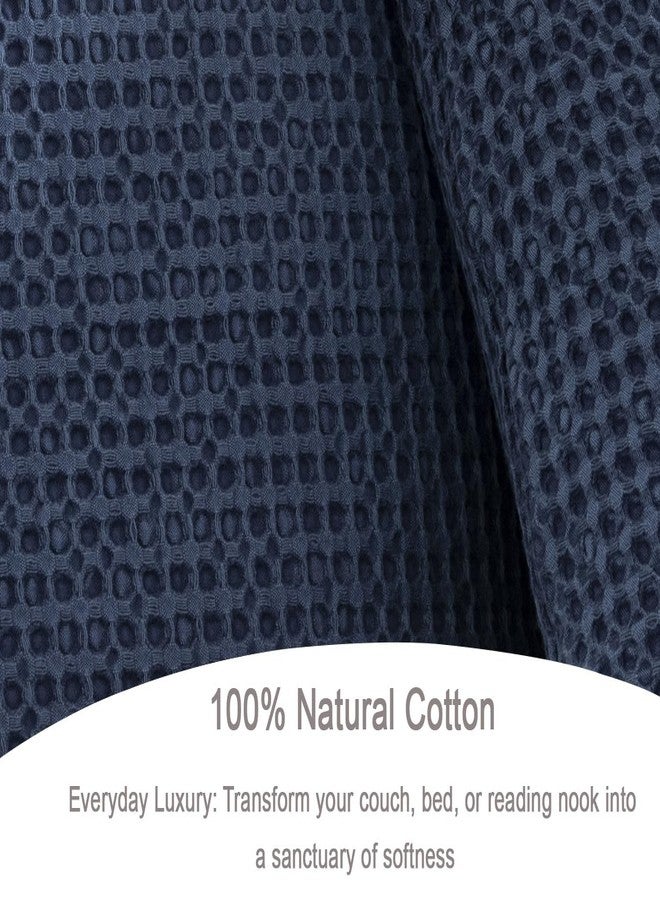 COCOPLOCEUS Pillow Covers 26x26 Set of 2 Cotton Euro Shams with Hidden Zipper Wrinkle Resistant Breathable Decorative Waffle Weave Pillowcases for Couch, Sofa, Bedroom Car, Dark Blue - Image 4