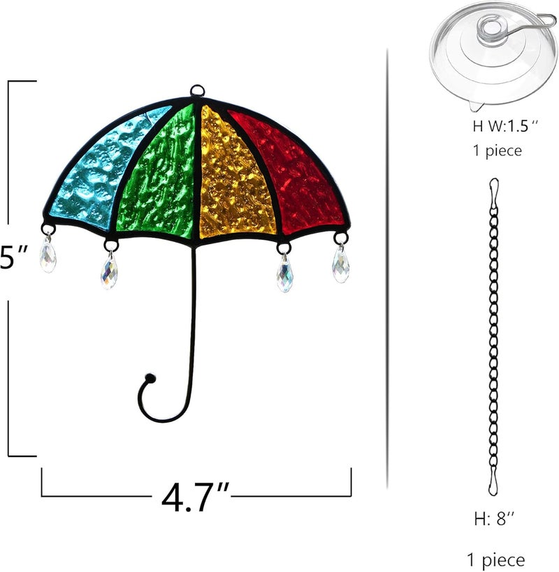 BOXCASA Umbrella Decor Suncatchers for Windows,Stained Glass Suncatchers Crystals Rainbow Umbrella,Handmade Stained Glass Window Crystal Beads Hanging Decor for Home,Living Room Bedroom Kitchen - Image 2