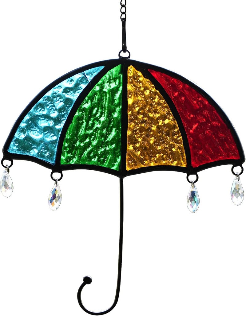 BOXCASA Umbrella Decor Suncatchers for Windows,Stained Glass Suncatchers Crystals Rainbow Umbrella,Handmade Stained Glass Window Crystal Beads Hanging Decor for Home,Living Room Bedroom Kitchen - Image 1