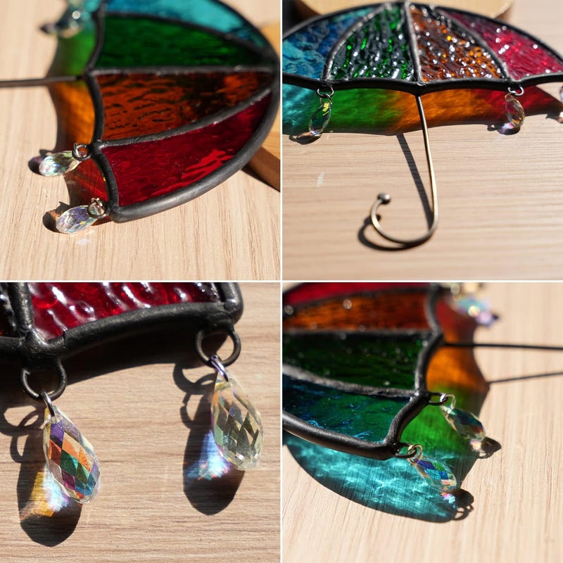 BOXCASA Umbrella Decor Suncatchers for Windows,Stained Glass Suncatchers Crystals Rainbow Umbrella,Handmade Stained Glass Window Crystal Beads Hanging Decor for Home,Living Room Bedroom Kitchen - Image 3
