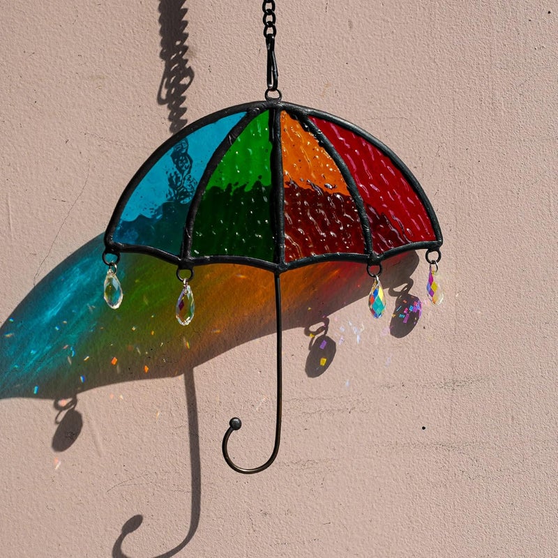 BOXCASA Umbrella Decor Suncatchers for Windows,Stained Glass Suncatchers Crystals Rainbow Umbrella,Handmade Stained Glass Window Crystal Beads Hanging Decor for Home,Living Room Bedroom Kitchen - Image 4