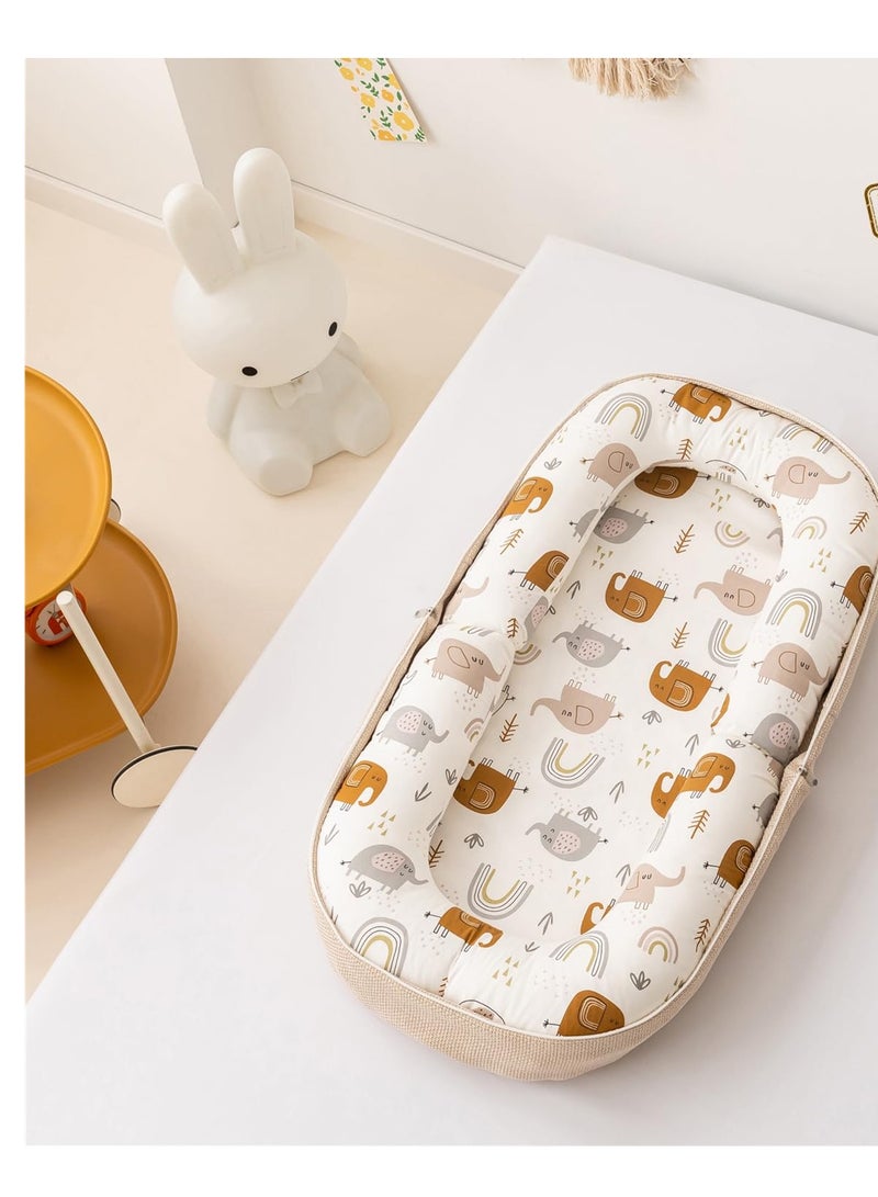 Baby Lounger, Foldable Infant Nest Pillow with Soft Memory Foam Mat, Cover with Adorable Pattern, Converts to Backpack for Easy Travel, 0-12 Months, White - Image 2