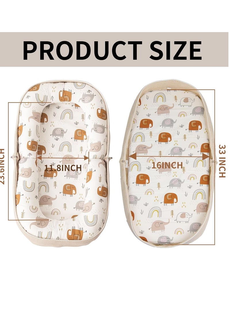 Baby Lounger, Foldable Infant Nest Pillow with Soft Memory Foam Mat, Cover with Adorable Pattern, Converts to Backpack for Easy Travel, 0-12 Months, White - Image 3