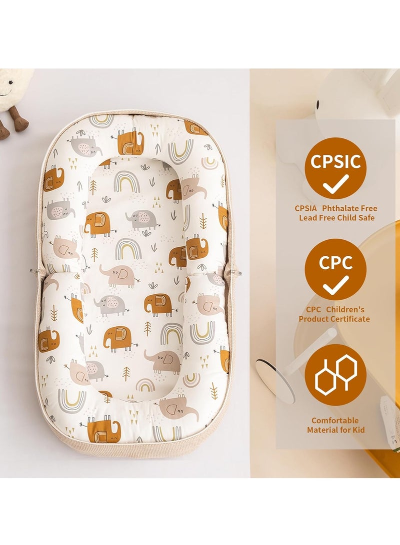 Baby Lounger, Foldable Infant Nest Pillow with Soft Memory Foam Mat, Cover with Adorable Pattern, Converts to Backpack for Easy Travel, 0-12 Months, White - Image 4