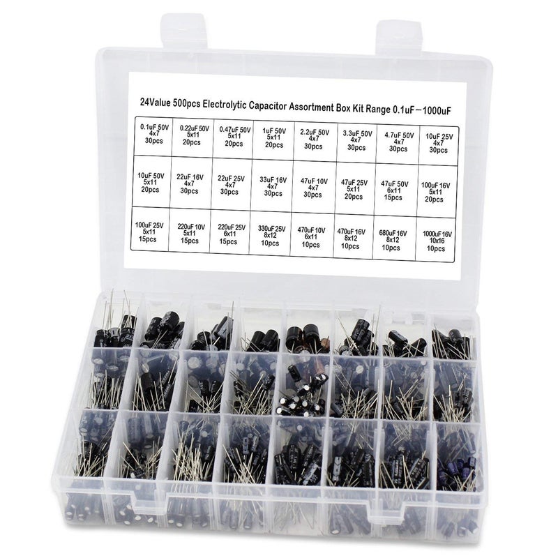 REES52 24Value 500pcs Electrolytic Capacitor Assortment Box Kit Range 0.1uF－1000uF Capacitor kit - Image 5