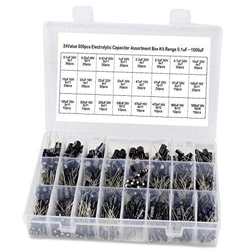 REES52 24Value 500pcs Electrolytic Capacitor Assortment Box Kit Range 0.1uF－1000uF Capacitor kit - Image 1
