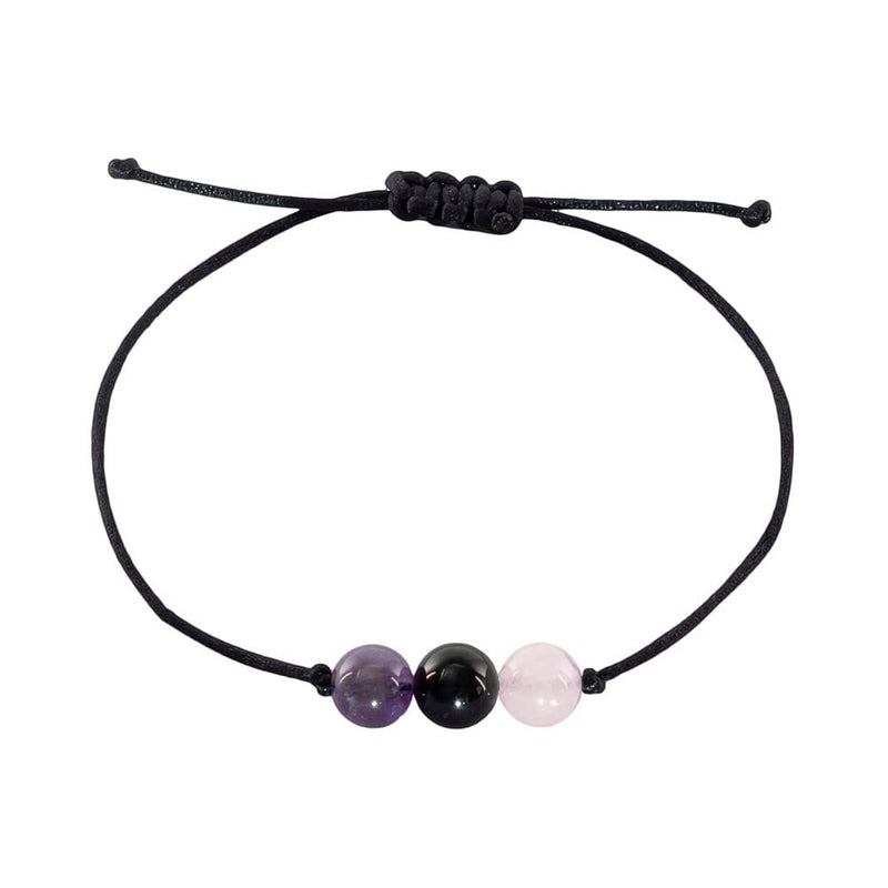 BOHO GARDEN Healing Crystal Bracelet for Anxiety - 3 Real Natural Gem Stones - Adjustable, Beaded Bracelets for Men, Women, Teens - 8mm Bead - Image 2