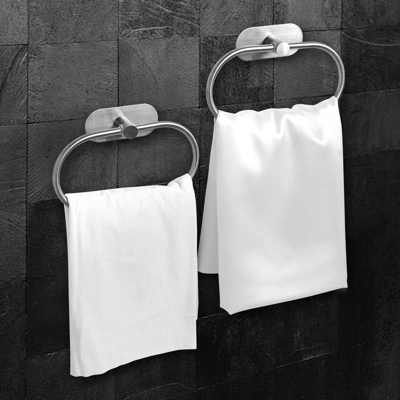 Abnaok Abnaok 2Pack Self Adhesive Towel Ring for Bathroom Stainless Steel Adhesive Hand Towel Holder No Drilling Modern Hand Towel Hanger Stick on Wall Brushed Nickel 