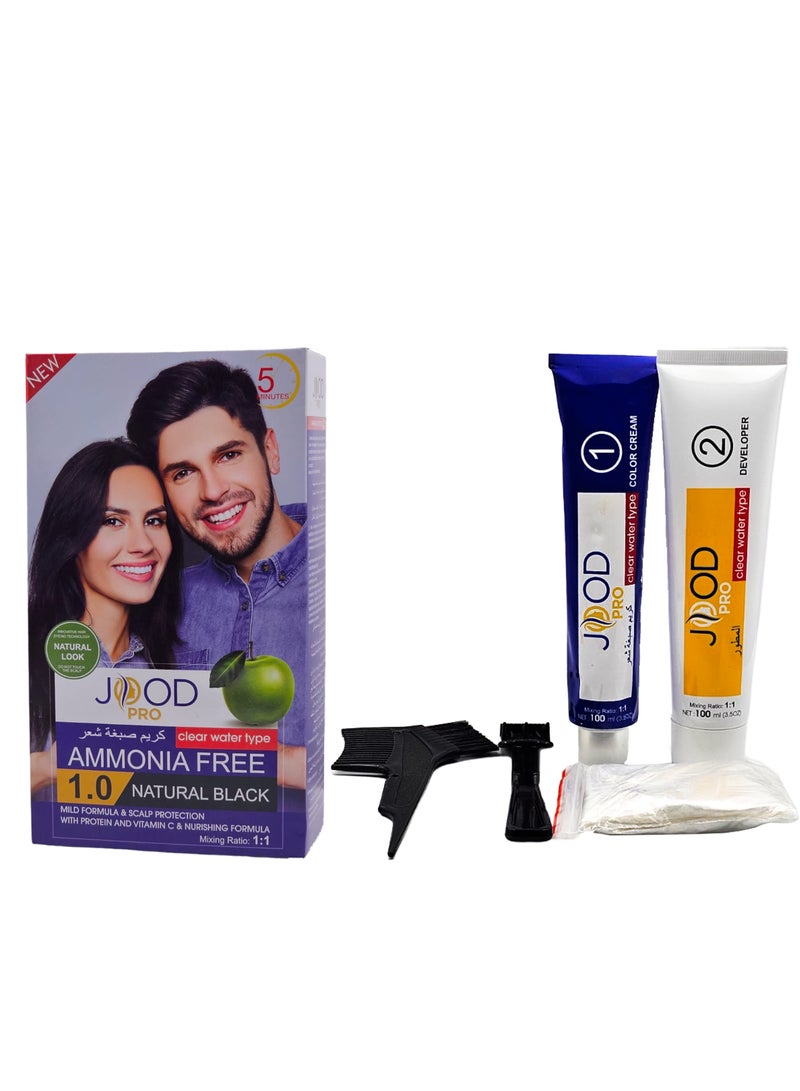 Clear Water Type Hair Dye Cream Ammonia Free Natural Black 1.0