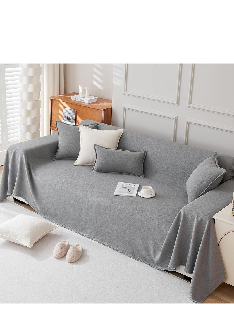 NORHOR Gray Sofa Cover 180×180 cm – Waterproof Anti-Wrinkle Full Coverage Slipcover, Dustproof, Anti-Slip, Anti-Cat Scratching, Teddy Velvet Jacquard with Tassel Edges, Flexible & Durable Couch Protector - Image 4