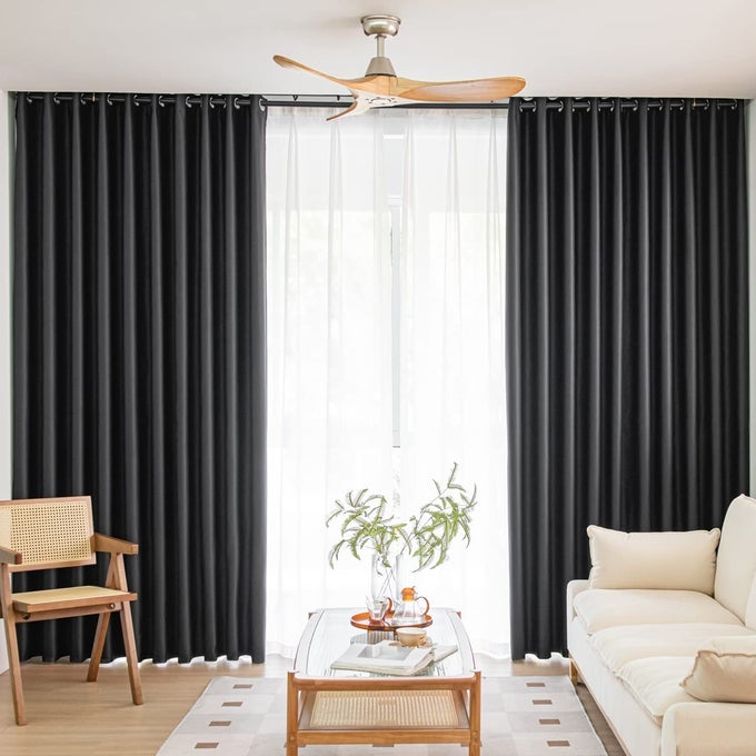 WINDOWS BLACK BLACKOUT CURTAINS 63 INCHES LONG 2 PANELS SET GROMMET BLACKOUT DRAPES ENERGY SAVING NOISE REDUCING THERMAL INSULATED FOR BEDROOM LIVING ROOM NURSERY