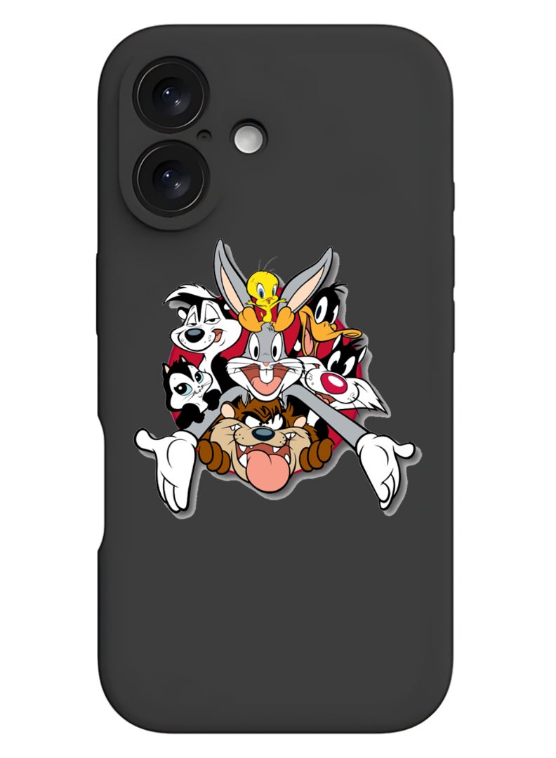 Theodor iPhone 16 Plus Black Protective Slim Fit Case Liquid Silicone Cover with Full Body Protection Anti-Scratch Shockproof Case For iPhone - Looney Tunes - Image 1