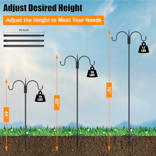 FEED GARDEN خطاف رعاة مزدوج قابل للتعديل من FEED GARDEN للخارج مع قاعدة 5 مخالب 76 بوصة عمود طائر ثقيل الجوانب لتعليق سلال النباتات، فوانيس ضوئية شمسية، أجراس الرياح - Image 3