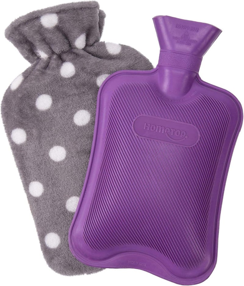 HomeTop Premium Classic Rubber Hot or Cold Water Bottle with Soft Fleece Cover (2 Liters, Purple)