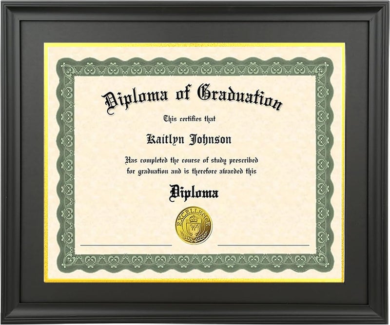 LTYHHK 8x10 Diploma Frame Solid Wood Black, Displays8x10 Diplomas with Black Over Gold Mat or 10x12 Inch Without Mat 8x10 Diploma Frame8x10 inch Certificate Frames (L23B1012BG810) - Image 1
