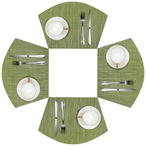 SHACOS PVC Woven Vinyl Wedge Placemats Set of 4 Round Table Placemats Wipe Clean Heat Resistant Round Table Mats 4 Green