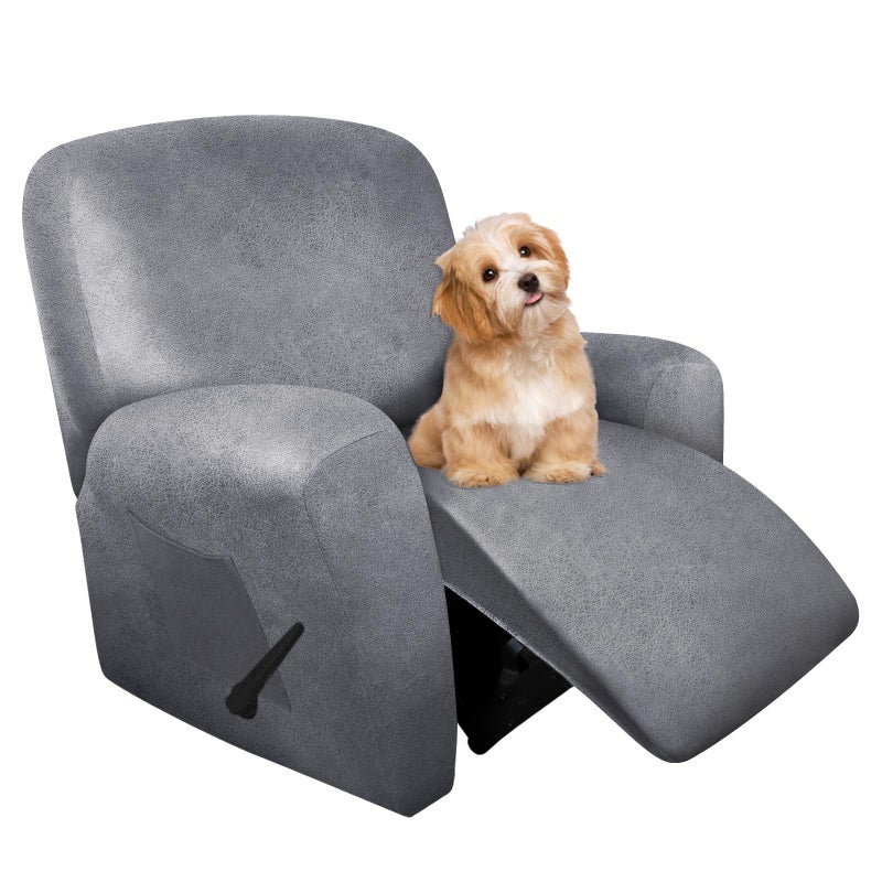 molasofa molasofa Recliner Chair Covers  4 Pieces Leather Like Large Recliner Chair Covers with Pocket Waterproof Non Slip Stretch Recliner Slipcover for Lazy Boy Recliner Chair Washable Light Grey 