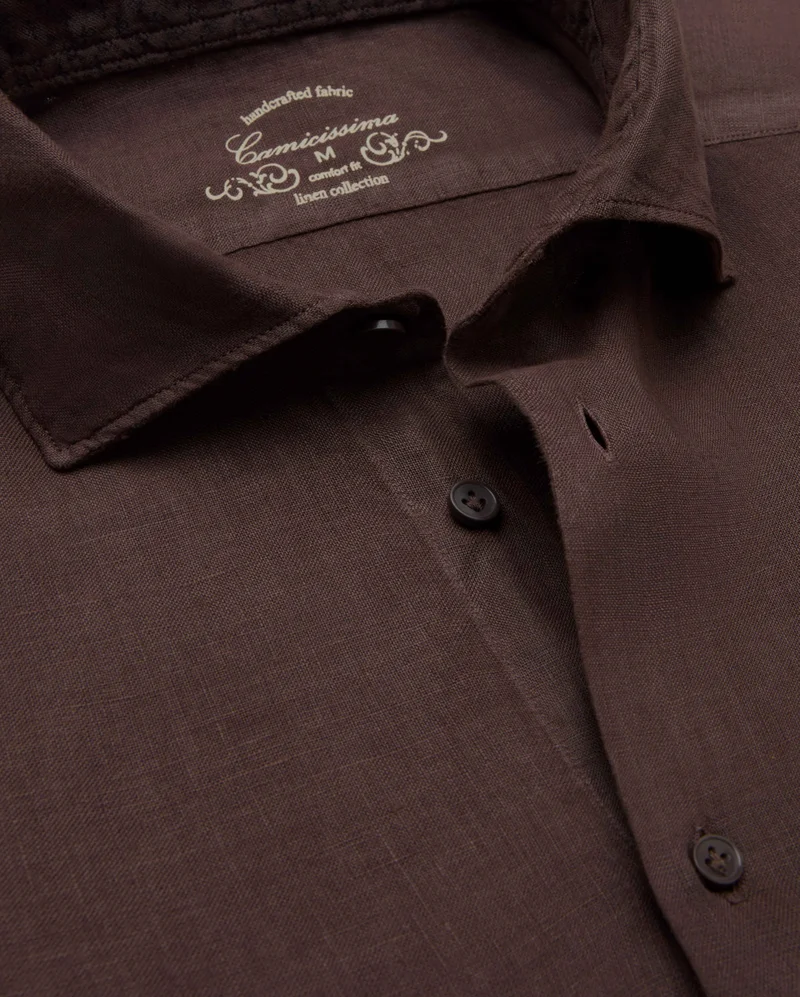 كاميتشسما Trendy Brown Linen Slim Comfort Shirt
