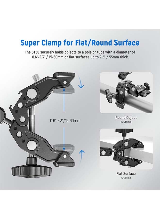 Neewer NEEWER Super Clamp with 3" Dual Ballhead Magic Arm, Ball Head Adapter, Cold Shoe, Phone Holder, Action Camera Clamp Mount for Flat/Round Surface Compatible with GoPro DJI iPhone 15 Pro Max, ST85 - Image 2