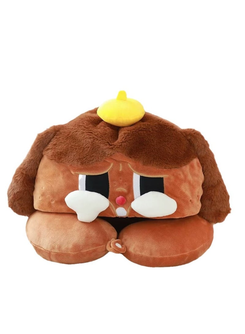 Cute Cartoon CRYBABY Powerpuff Girls Hooded U Shaped Travel Neck Pillow Portable Comfort for Travelers and Office Nappers Brown - Image 1