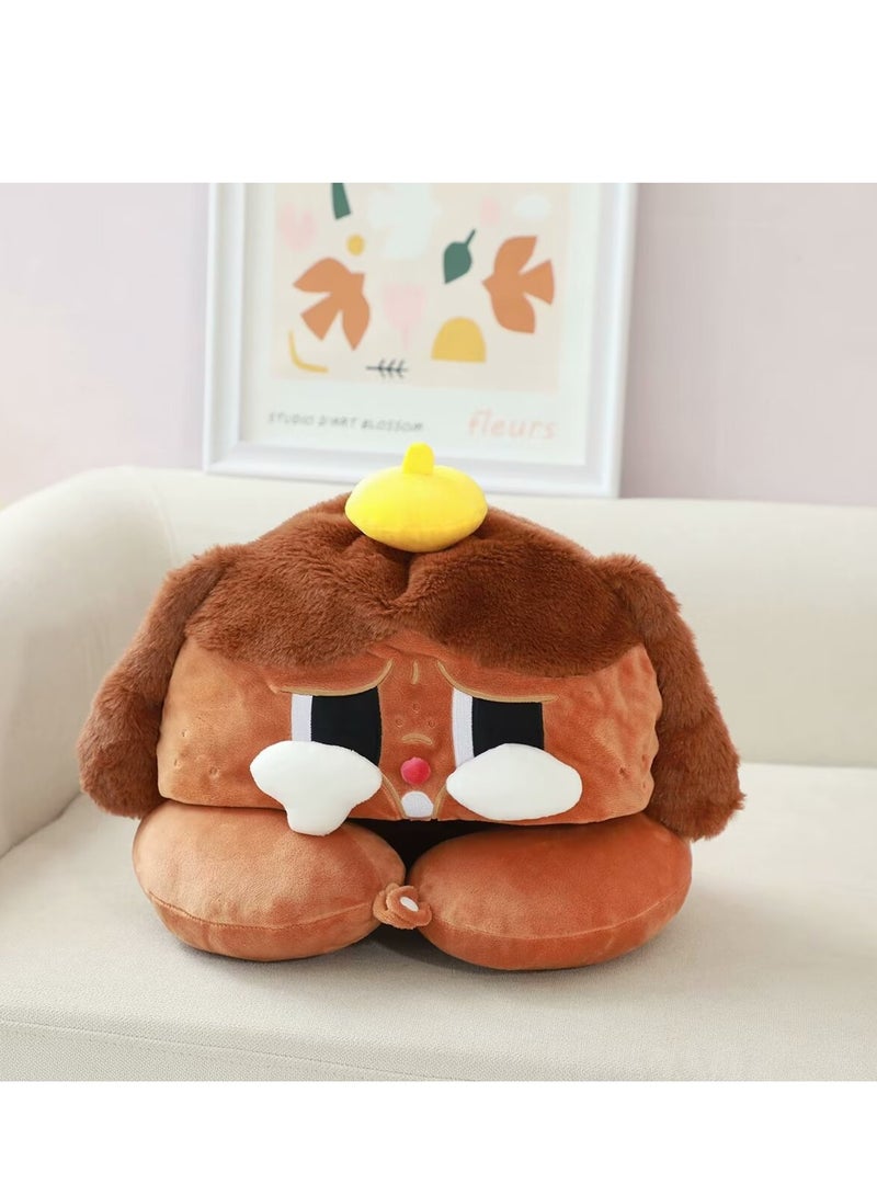 Cute Cartoon CRYBABY Powerpuff Girls Hooded U Shaped Travel Neck Pillow Portable Comfort for Travelers and Office Nappers Brown - Image 2