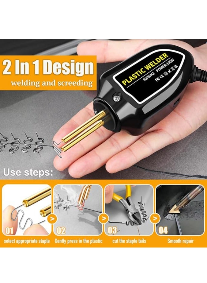 general 100W Mini Plastic Welding Machine, Car Bumper Repair Kit, 200pcs, 4 types of flat/wave/outer corner heat clips for repairing cracks - Image 2